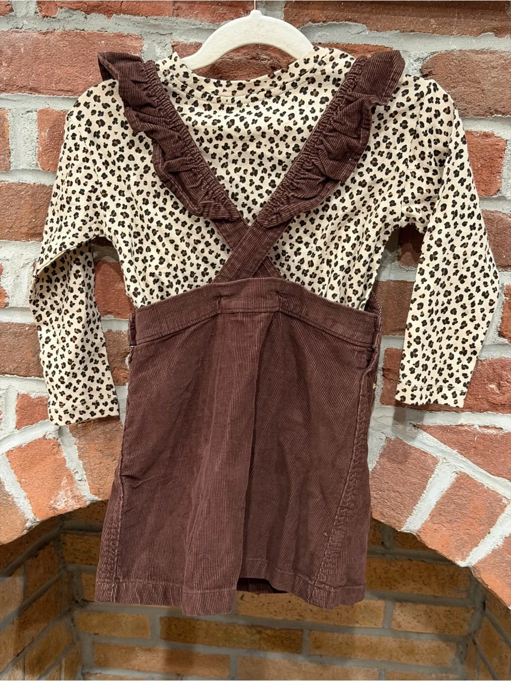 Old Navy Brown Corduroy Pinafore Dress with Floral Embroidery